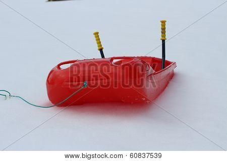 Bob Made Of Sturdy Plastic On White Snow For Fun Rides On The  Mountain In Winter