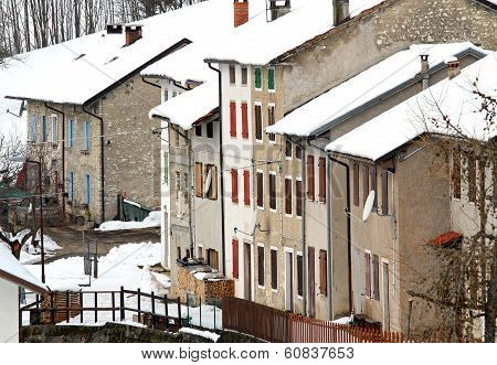 Houses In A Small Village In The Mountain During The Long Cold Winter