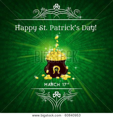 Card For St. Patrick's Day With Text And Pot With Golden Coins