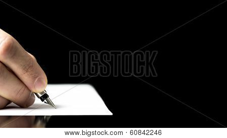 Male Hand Ready To Write With A Fountain Pen