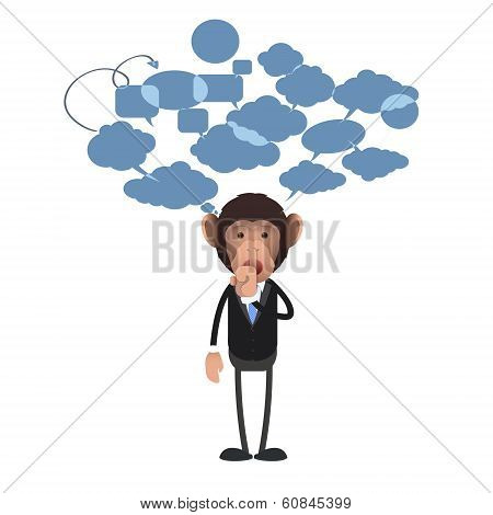 Business Monkey Making Silence Gesture Over White Background. Vector Design