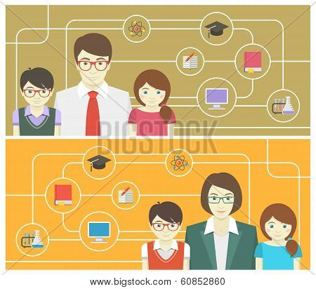Teacher and Pupils Horizontal Banners
