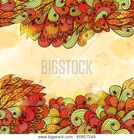 Hand Drawn Seamless Vintage Invitation Card Design With Brignt Flowers. Eps10