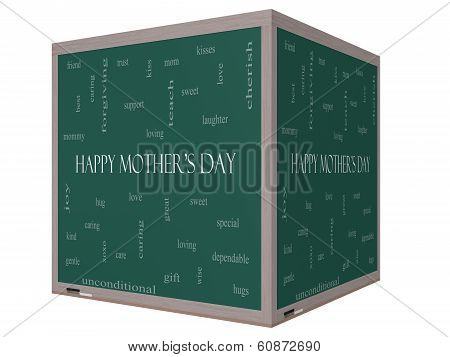 Happy Mother's Day Word Cloud Concept On A 3D Cube Blackboard