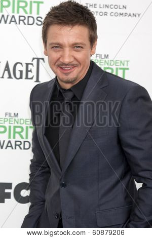 LOS ANGELES - MAR 1:  Jeremy Renner at the Film Independent Spirit Awards at Tent on the Beach on March 1, 2014 in Santa Monica, CA