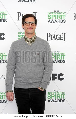 LOS ANGELES - MAR 1:  Andy Samberg at the Film Independent Spirit Awards at Tent on the Beach on March 1, 2014 in Santa Monica, CA