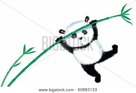 Jumping Panda On Bamboo