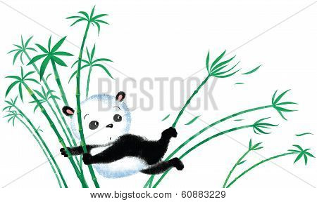 Jumping Panda On Bamboo