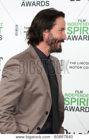 LOS ANGELES - MAR 1:  Keanu Reeves at the Film Independent Spirit Awards at Tent on the Beach on March 1, 2014 in Santa Monica, CA