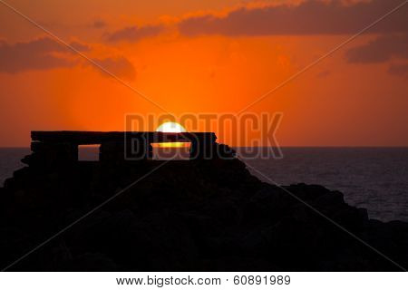 Ciutadella Menorca at Punta Nati orange sunset in Baearic Islands
