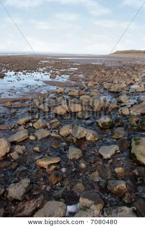 Grijs strand keien en rotsen