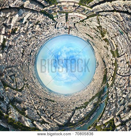 Stereographic Panoramic Projection Of Paris. France. Summer In Europe. 360  Panorama.