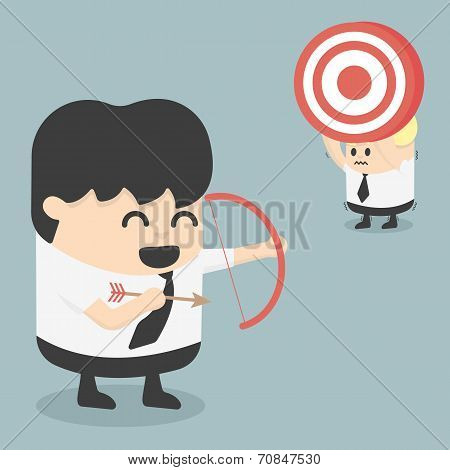 Businessman Shooting Target With A Bow Eps.10