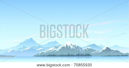 Great Himalayan snow peaks and cold water lake