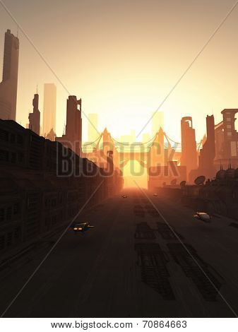 Future City Bridge at Sunrise