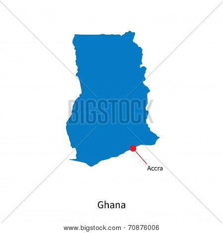 Detailed vector map of Ghana and capital city Accra