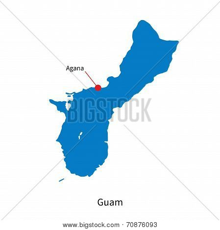 Detailed vector map of Guam and capital city Agana