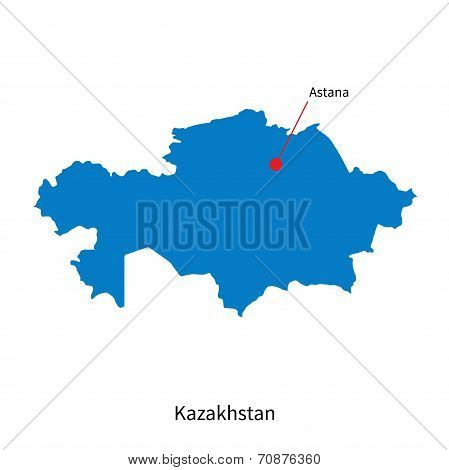 Detailed vector map of Kazakhstan and capital city Astana