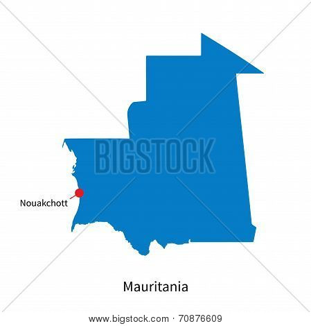 Detailed vector map of Mauritania and capital city Nouakchott