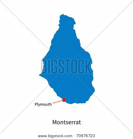 Detailed vector map of Montserrat and capital city Plymouth