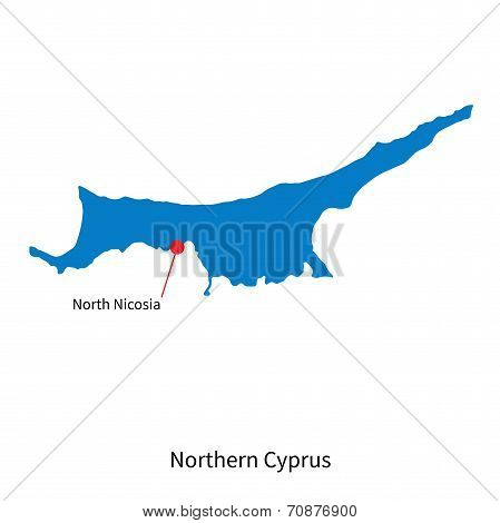 Detailed vector map of Northern Cyprus and capital city North Nicosia