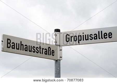 Street Signs Near Bauhaus Building In Dessau, Germany