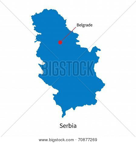 Detailed vector map of Serbia and capital city Belgrade