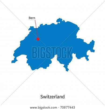 Detailed vector map of Switzerland and capital city Bern