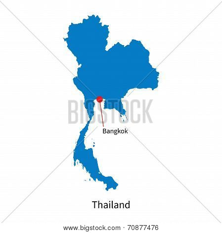 Detailed vector map of Thailand and capital city Bangkok
