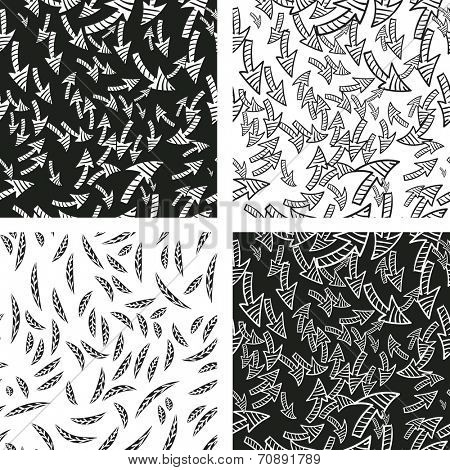 two color (black and white) Funky sketched seamless pattern set