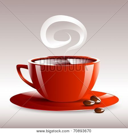 Vector Illustration Of A Red Cup Of Hot Coffee Grain Pairs