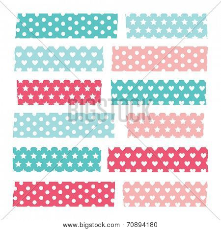 Set of colorful patterned washi tape stripes