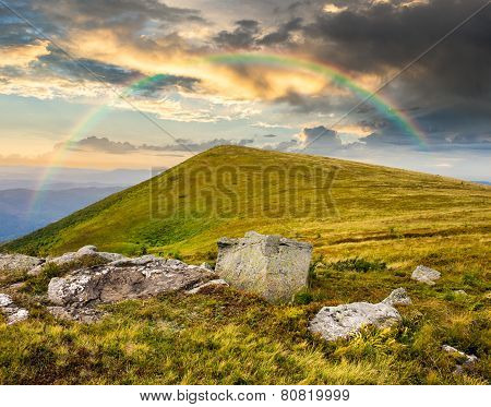 White Boulders On The Hillside At Sunrise