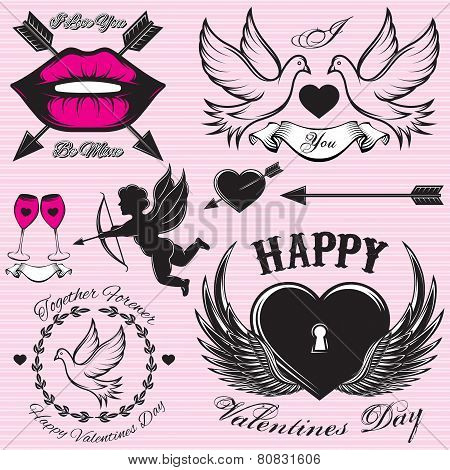 Set Vector Patterns For Love Cards For Valentines Day