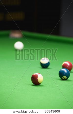 Billiard Game On Green Table