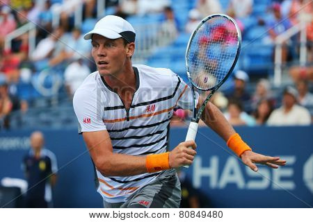 Professional tennis player Tomas Berdych from Czech Republic during US Open 2014 round 3 match