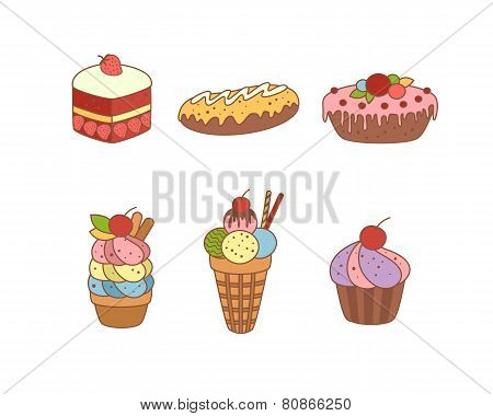 Set of pies and flour products from bakery or pastry shop