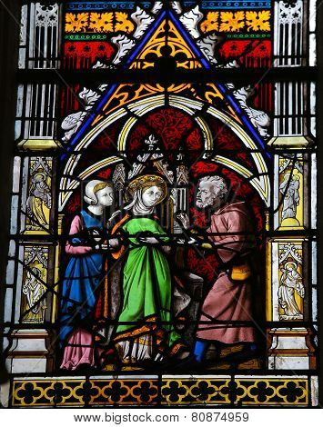 Stained Glass Window In Rouen Cathedral, France