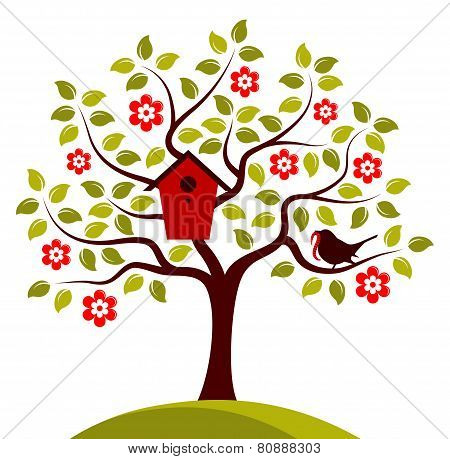 Flowering Tree And Bird