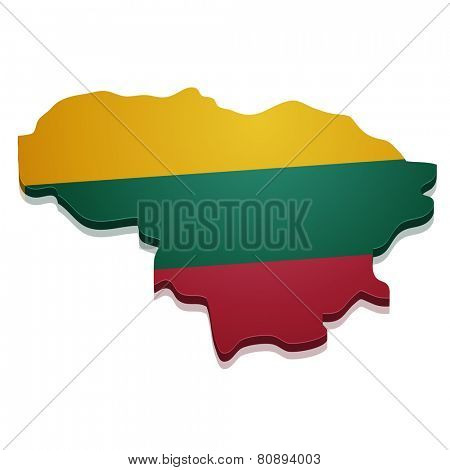detailed illustration of a map of Lithuania with flag, eps10 vector