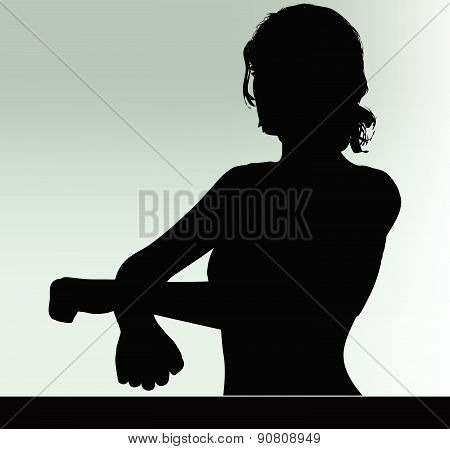 Woman Silhouette With Hand Gesture Handcuffed