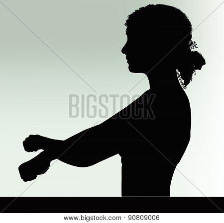 Woman Silhouette With Hand Gesture Handcuffed