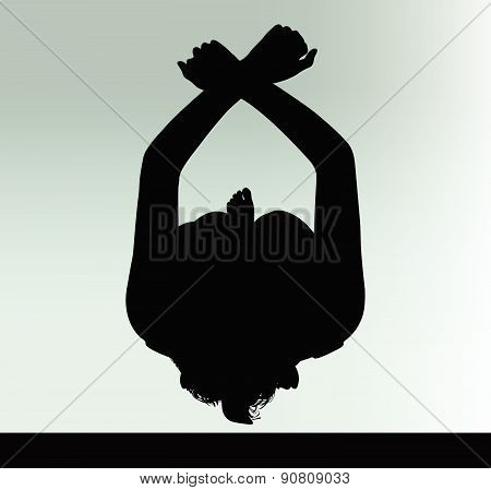 Woman Silhouette With Hand Gesture Handcuffed