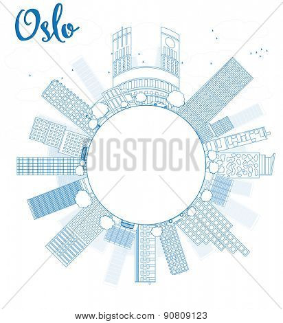 Outline Oslo Skyline with Blue Building and copy space. Vector Illustration