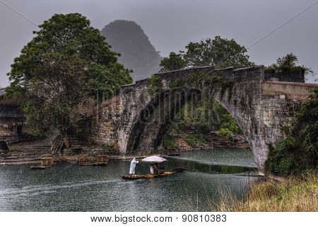 Dragon Bridge Over Yulong River, Yangshuo, Guilin, Guangxi Province, China.