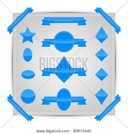 Set of black realistic glass banners and labels.