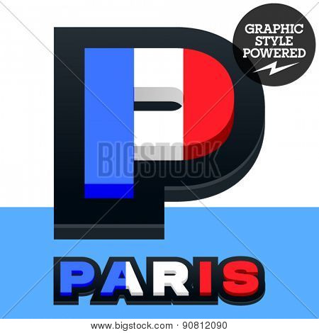 Vector set of French flag alphabet. File contains graphic styles available in Illustrator. Letter P