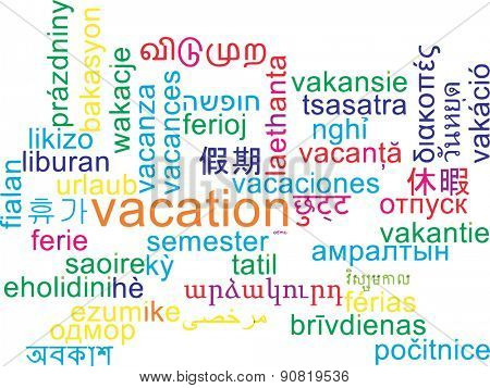 Background concept wordcloud multilanguage international many language illustration of vacation