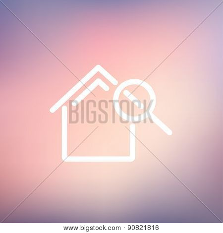 House and magnifying glass icon thin line for web and mobile, modern minimalistic flat design. Vector white icon on gradient mesh background.