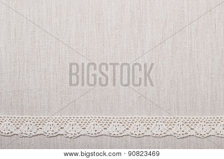 Lace Ribbon On Linen Cloth Background